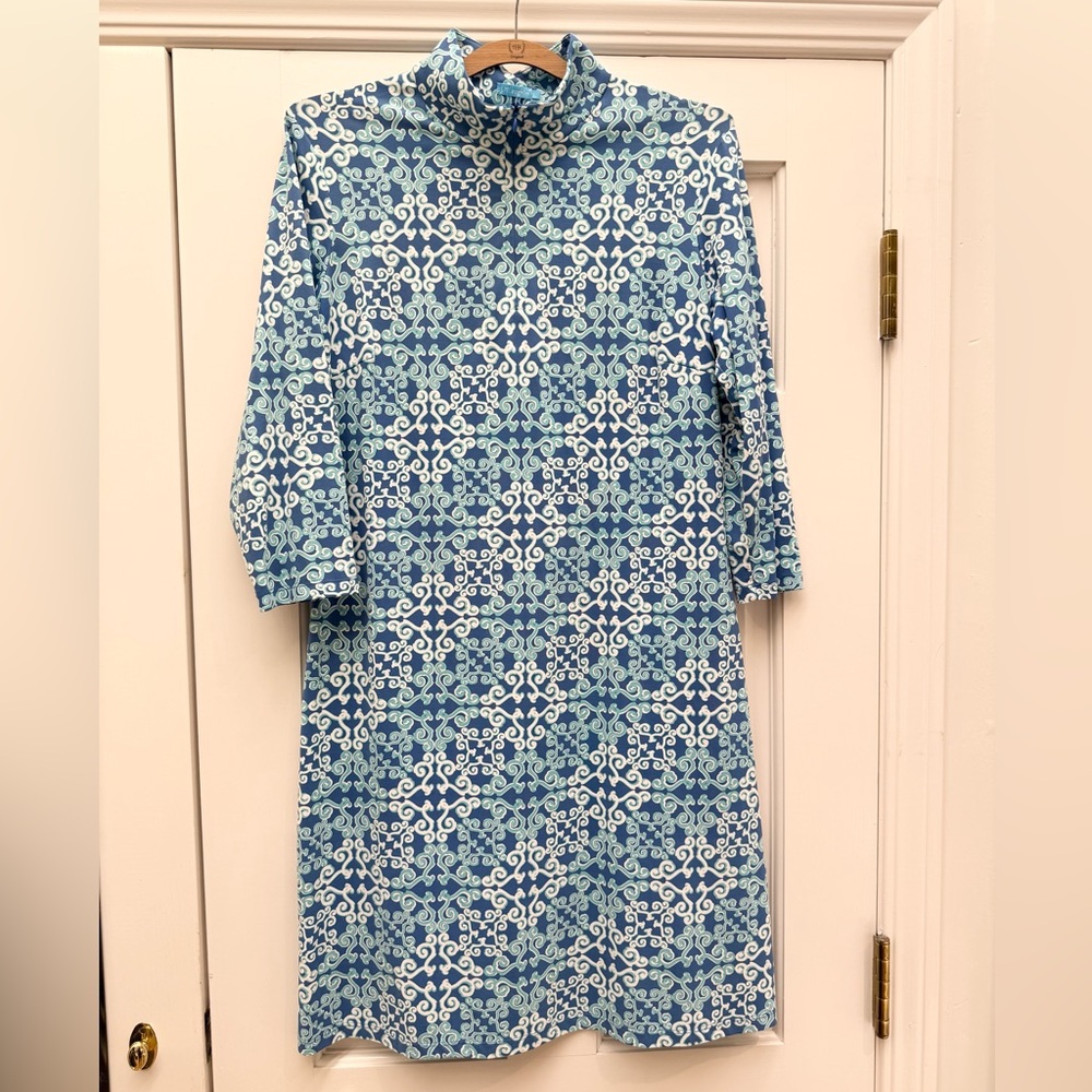 J McLaughlin Bedford Catalina Cloth Blue Geo Dress